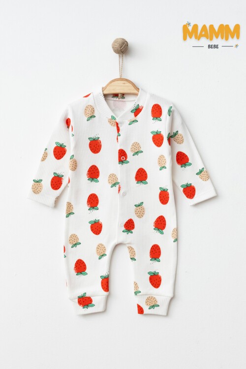 1-3-6 AY ÇİLEK DESENLİ MANŞETLİ TULUM BEYAZ