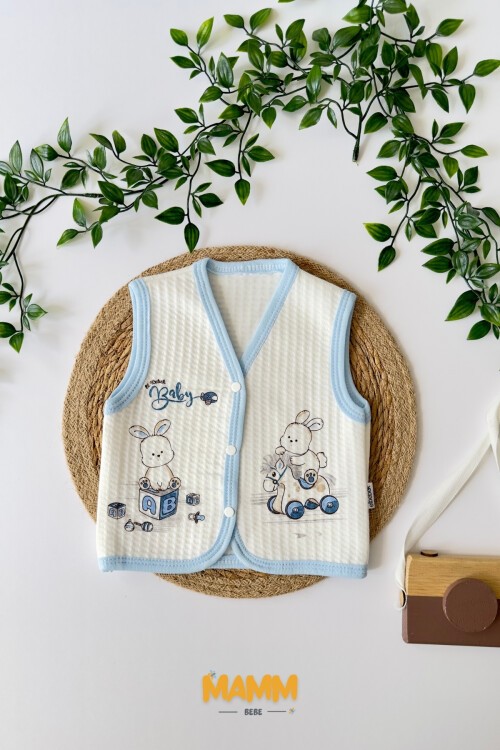 6-18 AY OYUNCAK DESENLİ YELEK MAVİ YAKA