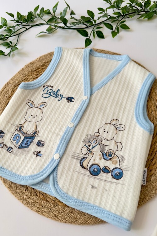 6-18 AY OYUNCAK DESENLİ YELEK MAVİ YAKA