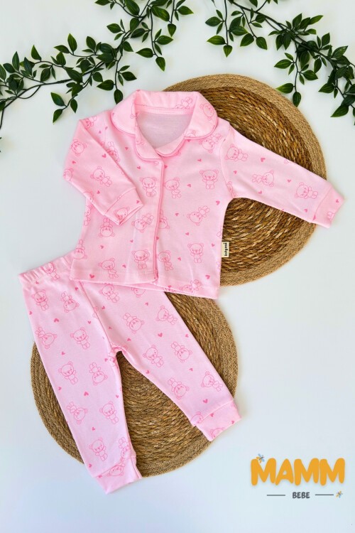 3-12 AY KALPLİ AYICIK PİJAMA TAKIMI PEMBE