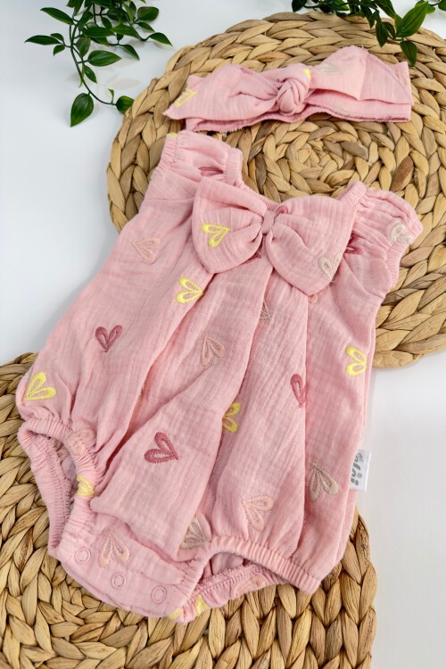 3-18 AY KALP NAKIŞLI ROMPER TULUM PEMBE
