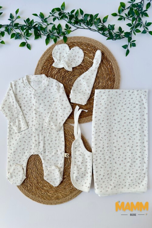 5Lİ HASTAHANE ÇIKIŞ SETİ PAMUK DESENLİ