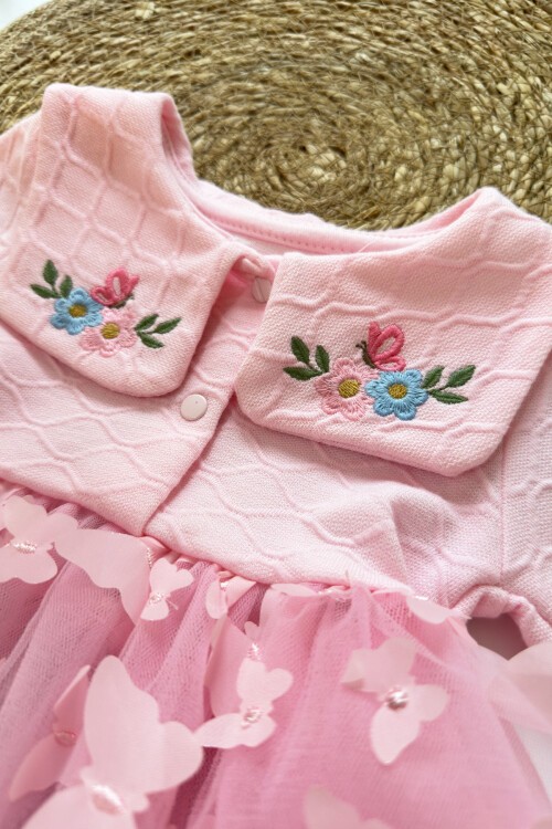 6-12-18 AY KELEBEK TÜLLÜ BANDANALI ELBİSE PEMBE