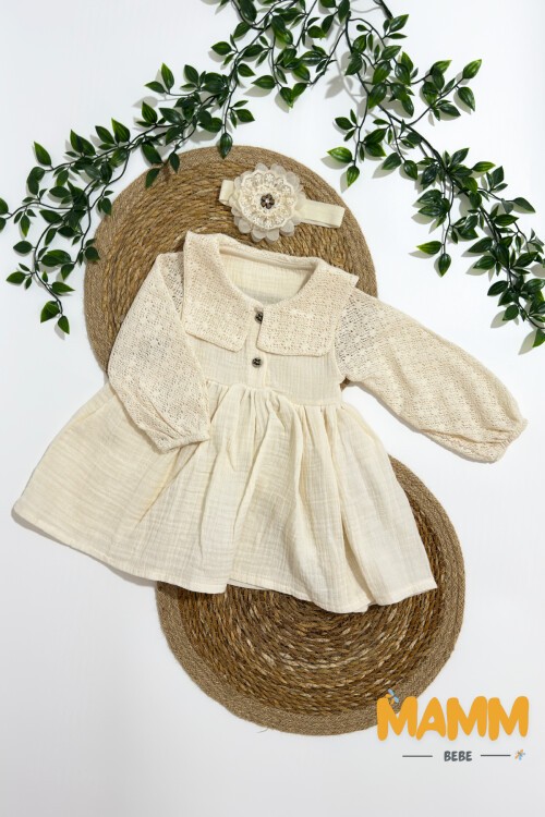 6-12-18 AY MÜSLİN DANTELLİ BANDANALI ELBİSE