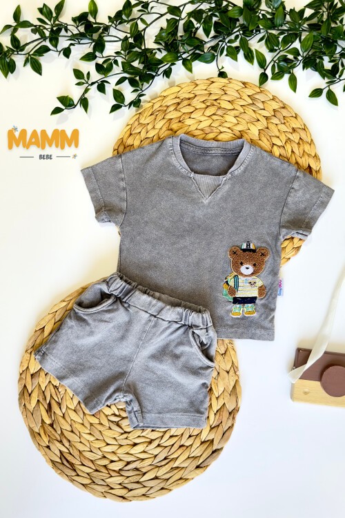 6-18 AY SUZİNE AYICIK ŞORTLU 2Lİ TAKIM GRİ