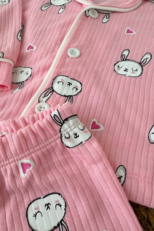 6-24 AY KULAKLI TAVŞAN PİJAMA TAKIMI PEMBE