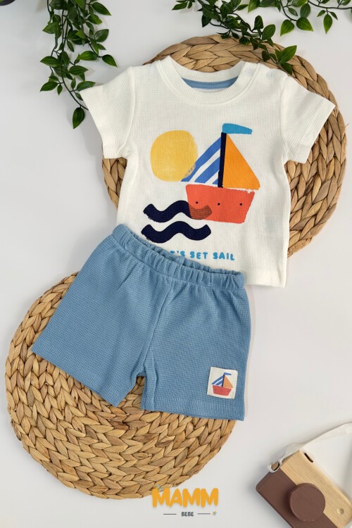 6-24 AY WAFFLE KUMAŞ YELKENLİ 2Lİ TAKIM MAVİ