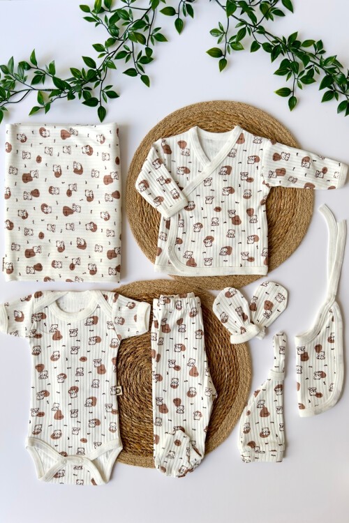 7Lİ HASTAHANE ÇIKIŞ SETİ KEDİLİ BEYAZ