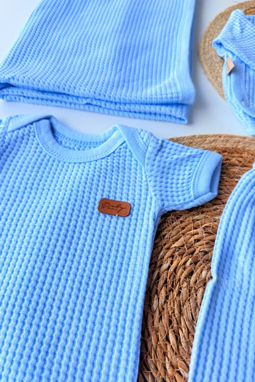 7Lİ WAFFLE HASTAHANE ÇIKIŞ SETİ MAVİ