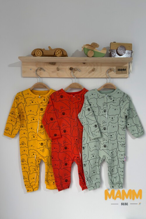 9-18 AY FERMUARLI ÜÇ RENK AYICIK BASKILI TULUM