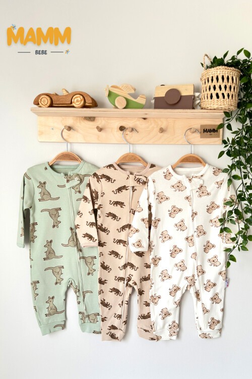 9-18 AY FERMUARLI YEŞİL KANGURU KOALA BASKILI TULUM