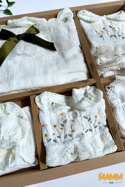 ÇİÇEK KABARTMALI MÜSLİN HASTAHANE ÇIKIŞI 10LU