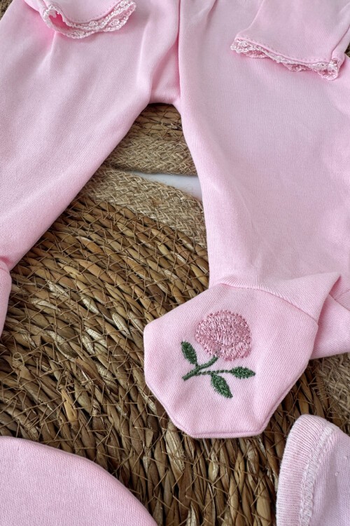 ÇİÇEK NAKIŞLI 7Lİ SET PEMBE