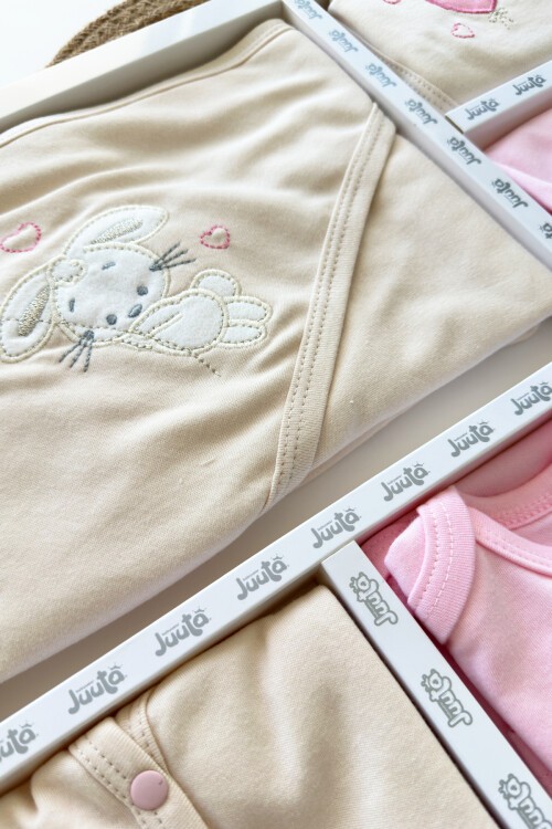 PEMBE TAVŞAN DESENLİ HASTAHANE ÇIKIŞI 10LU