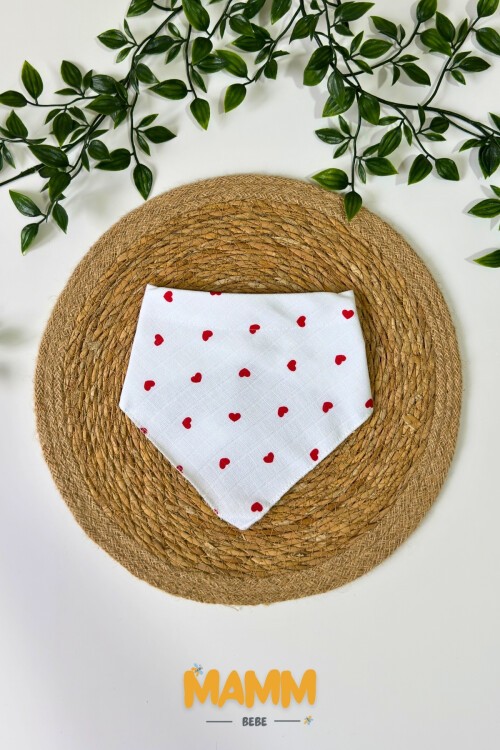 KIRMIZI KALP DESENLİ FULAR ÖNLÜK