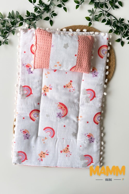 GÖKKUŞAĞI DESENLİ ALT AÇMA ÖRTÜSÜ PEMBE