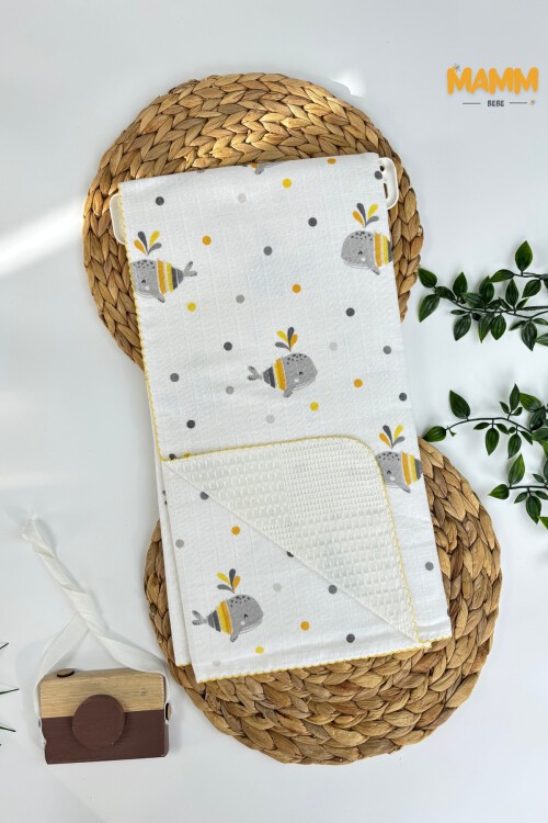 PİKELİ MÜSLİN BEBEK BATTANİYE BALİNALI 100*100 CM