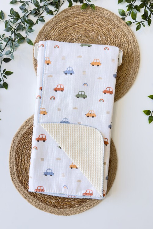 PİKELİ MÜSLİN BEBEK BATTANİYE ARABALI 100*100 CM