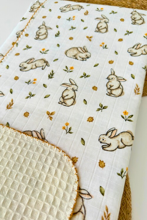 PİKELİ MÜSLİN BEBEK BATTANİYE TAVŞAN 100*100 CM