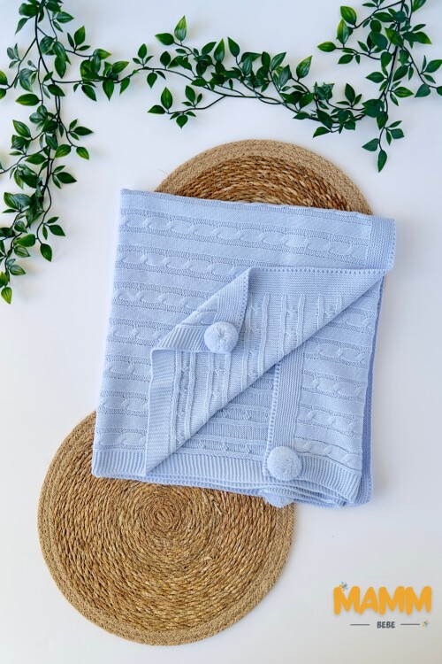 PONPONLU BATTANİYE 80X90 CM MAVİ