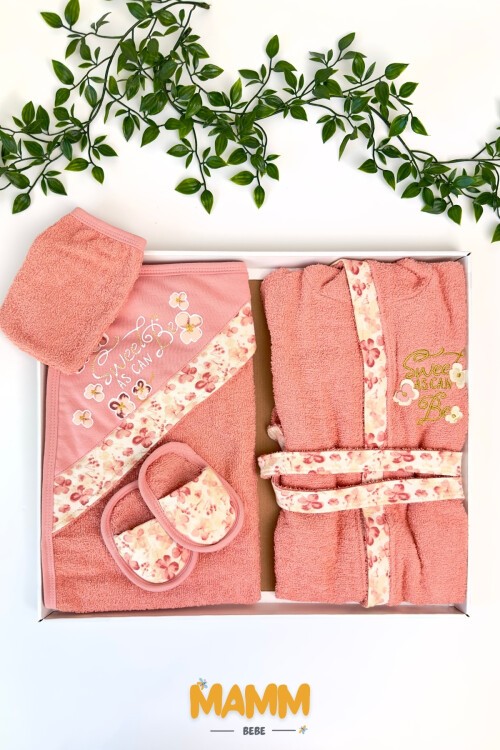 SWEET BEBEK HAVLU BORNOZ TAKIMI PEMBE