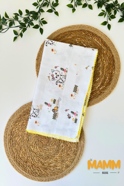 TEK KATLI KEDİCİK DESENLİ MÜSLİN BATTANİYE 80*90 CM