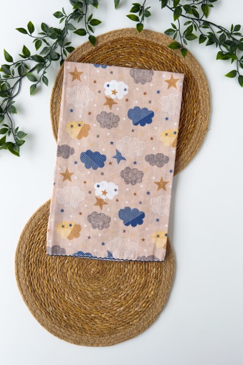 TEK KATLI BULUT DESENLİ MÜSLİN BATTANİYE 80*90 CM KAHVERENGİ