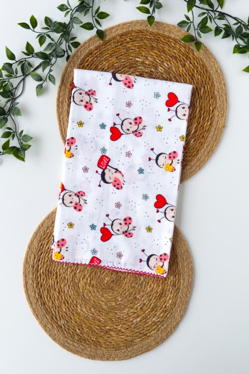 TEK KATLI UĞUR BÖCEĞİ DESENLİ MÜSLİN BATTANİYE 80*90 CM