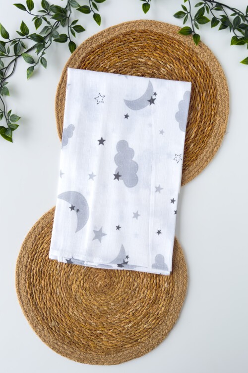 TEK KATLI GRİ BULUT DESENLİ MÜSLİN BATTANİYE 80*90 CM