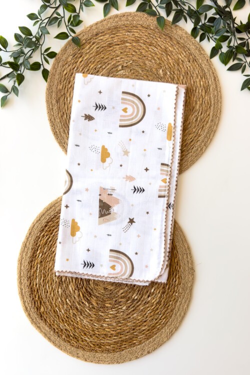 TEK KATLI KAHVE GÖKKUŞAĞI DESENLİ MÜSLİN BATTANİYE 80*90 CM