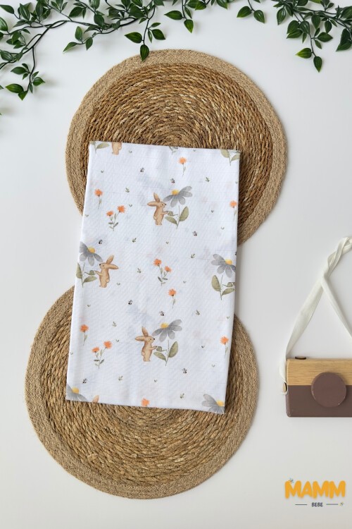 TEK KATLI KAHVE TAVŞAN DESENLİ MÜSLİN BATTANİYE 80*90 CM