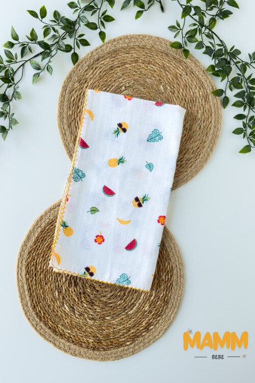 TEK KATLI MEYVE DESENLİ MÜSLİN BATTANİYE 80*90 CM