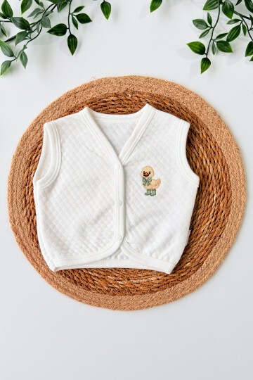 0-12 AY ÖRDEK NAKIŞLI YELEK BEYAZ