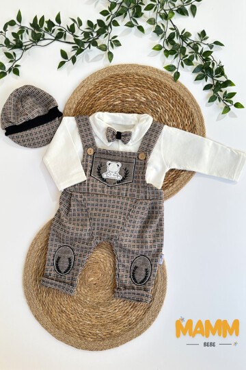 0-12 AY YAKALI ŞAPKALI SALOPETLİ MANŞETLİ TULUM KAHVE