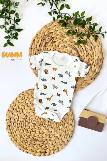 0-3-6-9 AY HAYVANLAR ALEMİ DESENLİ KOLLU ZIBIN BEYAZ