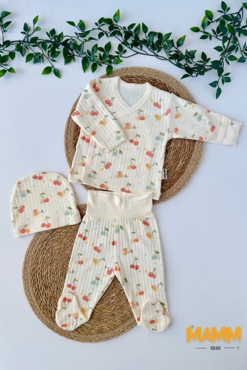 0-3 AY KİRAZ DESENLİ ÜÇLÜ TAKIM