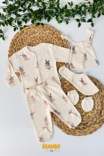 0-3 AY KIZ TAVŞAN NAKIŞLI 5Lİ ZIBIN SET