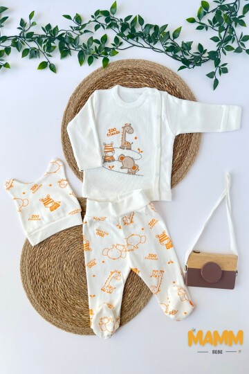 0-3 AY ZÜRAFA FİL NAKIŞ ÜÇLÜ TAKIM TURUNCU