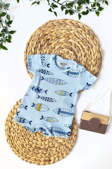 0-6 AY BALIK DESENLİ ŞORT TULUM MAVİ