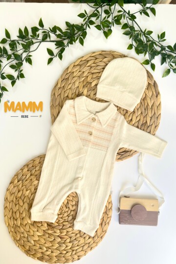 0-6 AY ÇİZGİLİ YAKALI PREMATÜRE TULUM EKRU