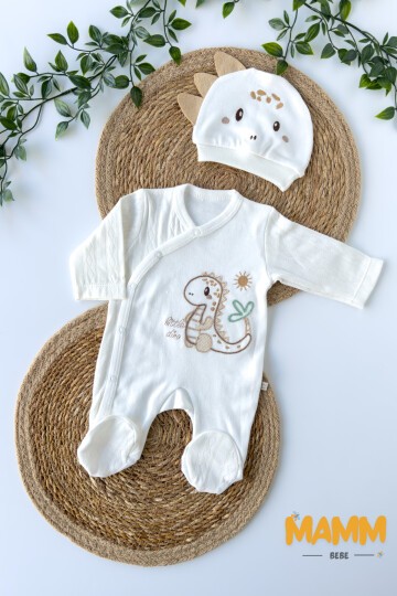 0-6 AY DİNO DESENLİ PREMATÜRE TULUM BEYAZ