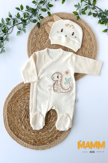 0-6 AY DİNO DESENLİ PREMATÜRE TULUM EKRU