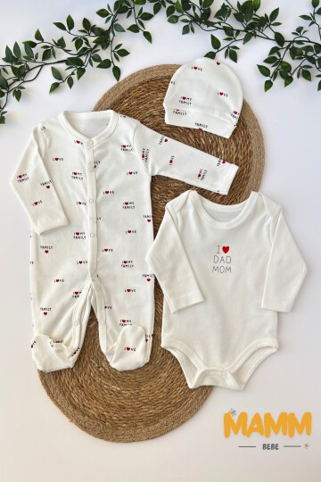 0-6 AY LOVE FAMILY BASKILI BADİLİ ŞAPKALI TULUM