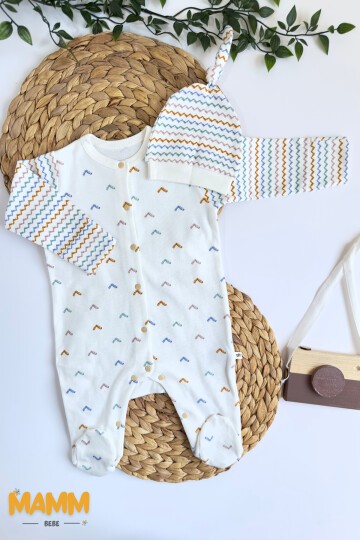 0-6 AY ZİGZAG DESEN PATİKLİ ŞAPKALI TULUM