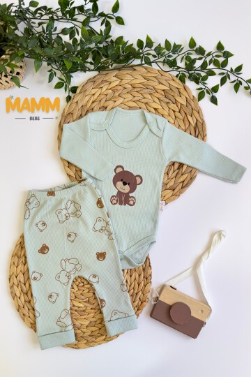 0-9 AY 2Lİ AYICIK DESENLİ KOLLU TAKIM YEŞİL