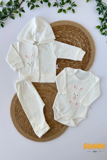 0-9 AY 3LÜ PAPYONLU TAVŞAN TAKIM PEMBE KULAK