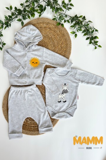 0-9 AY 3LÜ ZEBRA YAKALI TAKIM GRİ