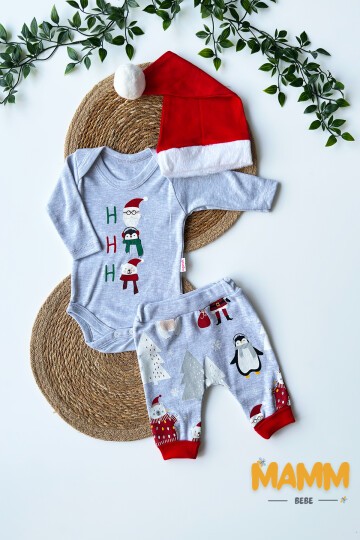 0-9 AY PENGUEN AYI BASKILI BODYLİ ÜÇLÜ TAKIM