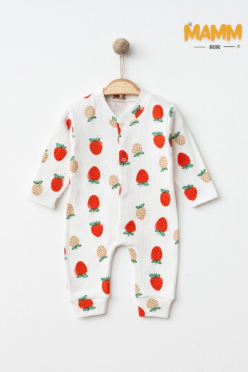 1-3-6 AY ÇİLEK DESENLİ MANŞETLİ TULUM BEYAZ