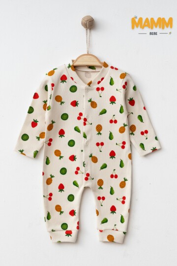 1-3-6 AY KARIŞIK MEYVE DESENLİ MANŞETLİ TULUM EKRU